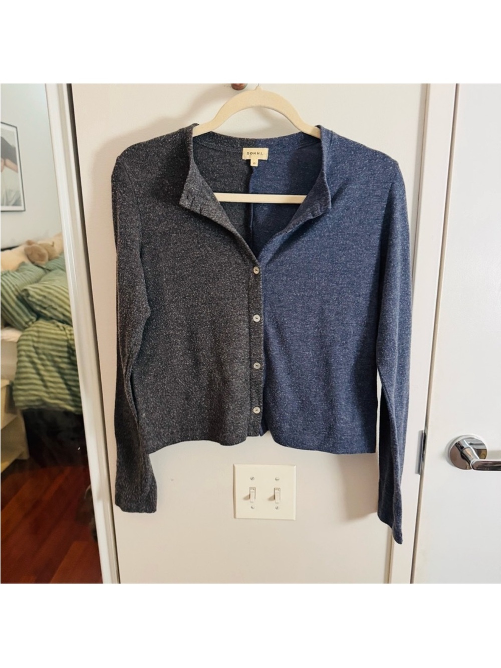 DONNI Navy Charcoal Color Block Button Cardigan Cropped‎ Soft Size XS